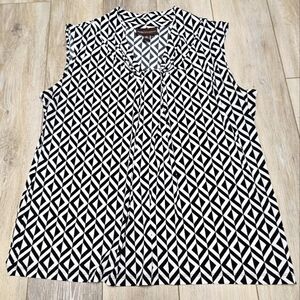 Dana Buchman Geometric Sleeveless Tank Top Blouse Top Black White Women's XL